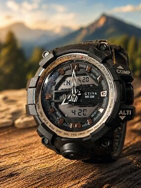 Ativa Black and Silver Rugged Digital-Analog Sports Watch